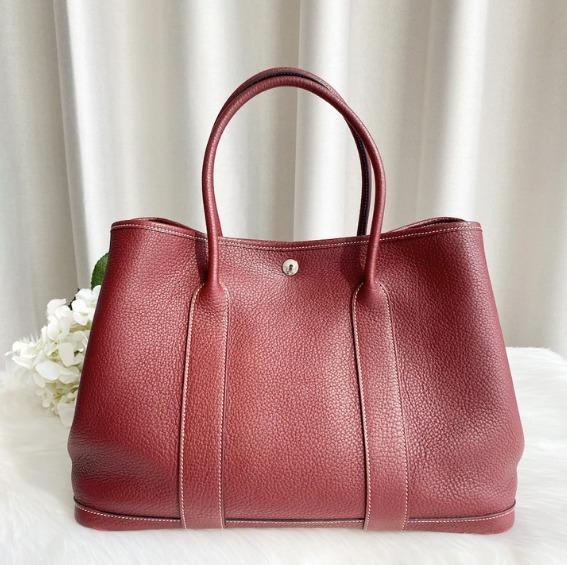 Hermès Garden Party 36 In Rouge Grenat Toile And Bougainvillier Negonda  Leather in Red