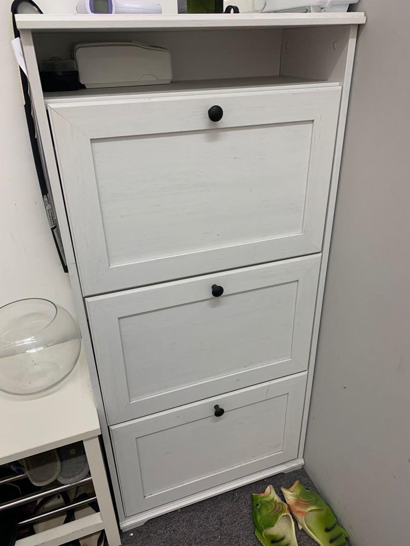Ikea Brusali Shoe Cabinet with 3 Compartments Furniture Home Living Furniture Shelves Cabinets Racks on Carousell