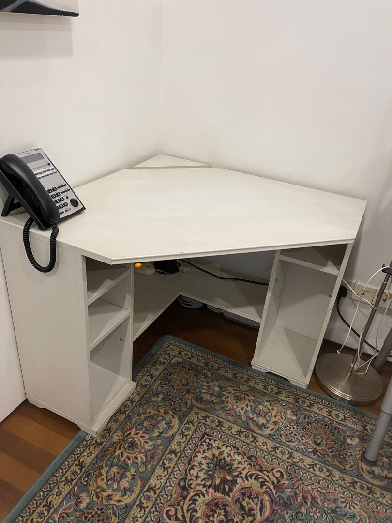 IKEA Corner study table white, Furniture & Home Living, Furniture