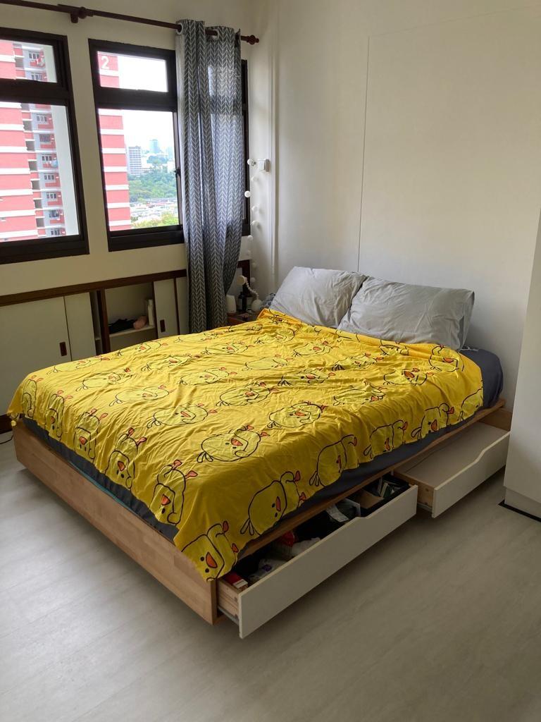 Ikea queen bed frame with storage and mattress, Furniture & Home Living