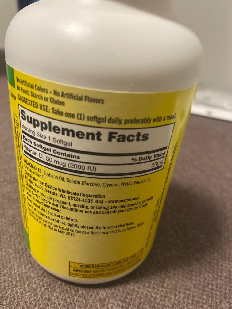 NEW unopened Vitamin D3 Kirkland 600 softgels, Health & Nutrition