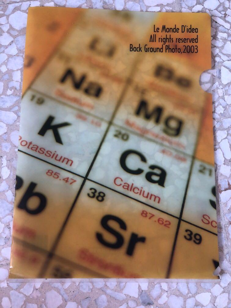 Plastic folder (Category: Stationery & School Supplies) located in Singapore. Submitted by chasminty (Listing ID 1128354757, Image 1). Description: Periodic table folder. Appropriate for science !.
