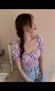 puff sleeves purple floral top