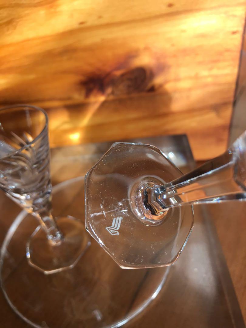 SIA crystal glass set wine glasses Singapore airlines, Furniture & Home