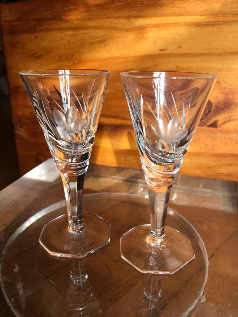 SIA crystal glass set wine glasses Singapore airlines, Furniture & Home