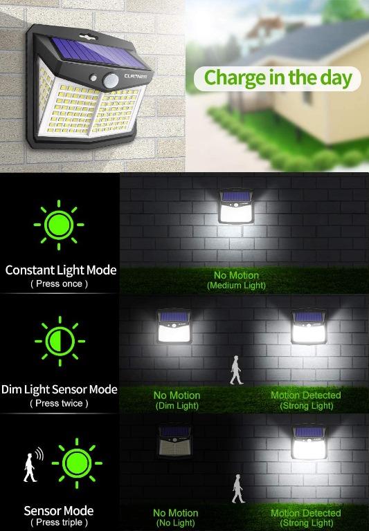 Solar Lights Outdoor, Claoner 128 LED Solar Motion Sensor Security Lights  with Lighting Modes IP65
