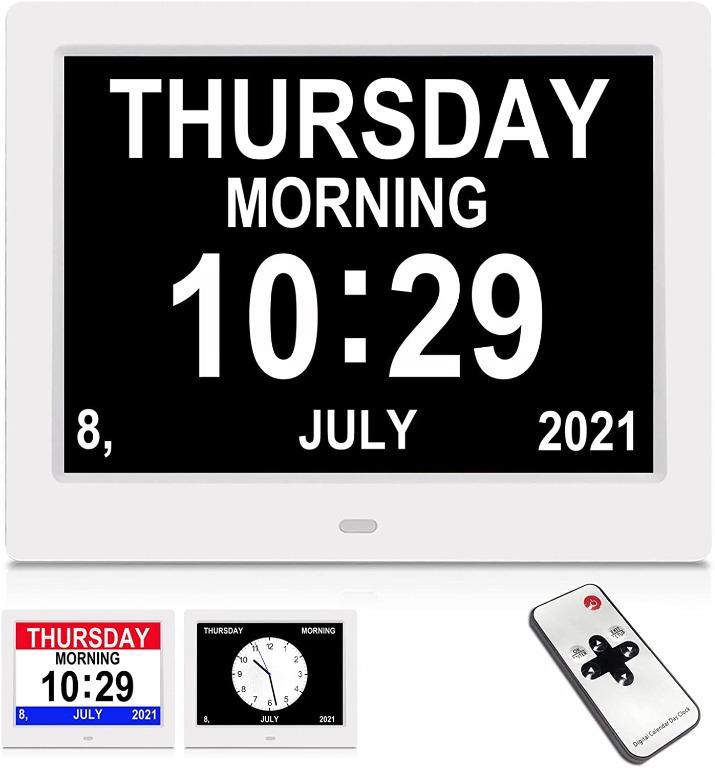 SSA 8 Inch Digital Alarm Clock, Digital Calendar Day Clock for Dementia, Low Visibility Read