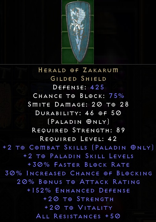 Unique Shields Lidless Wall Herald of Zakarum Stormshield