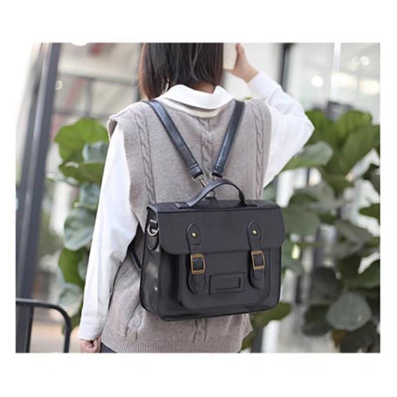 Women s Korean Japanese Student Retro Leather Two Way Handbag Backpack Sling Bag Shoulder Bag