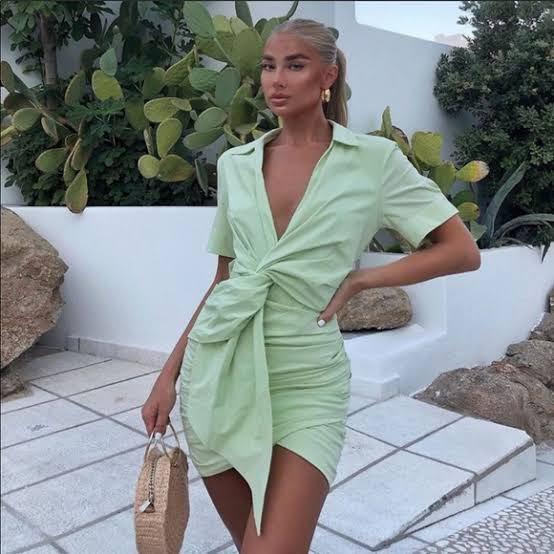 Zara Ruched Poplin Dress in Light Green, Women's Fashion, Dresses & Sets,  Dresses on Carousell