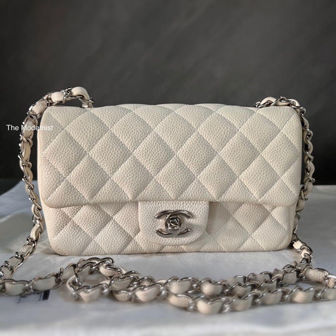 Authentic Chanel Mini Rectangular White Caviar Leather Silver Hardware,  Luxury, Bags & Wallets on Carousell