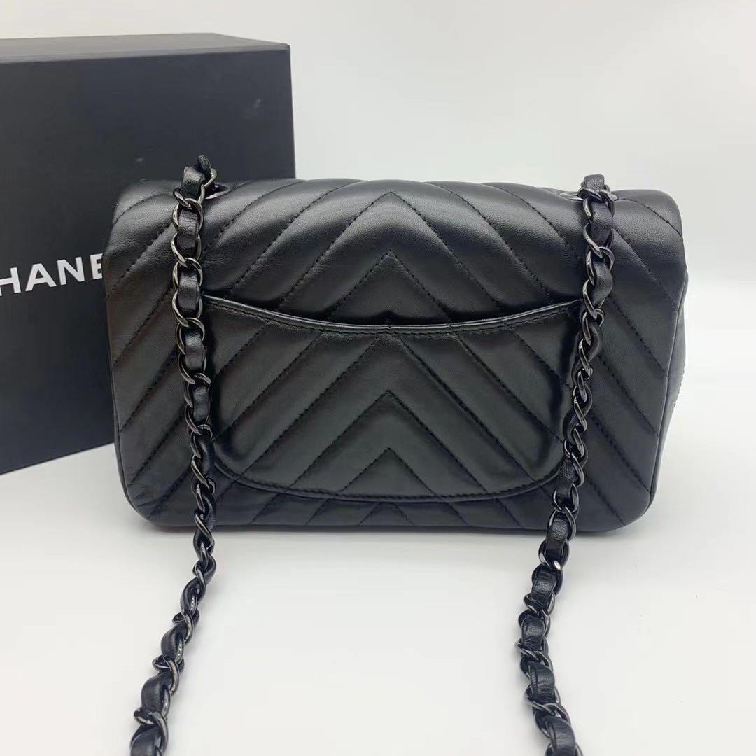 Authentic Chanel So Black Chevron Lambskin Mini Rectangular Flap Bag,  Luxury, Bags & Wallets on Carousell