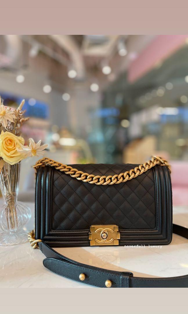 Chanel Boy Old Medium Black Caviar in GHW Series 25 Year 2018