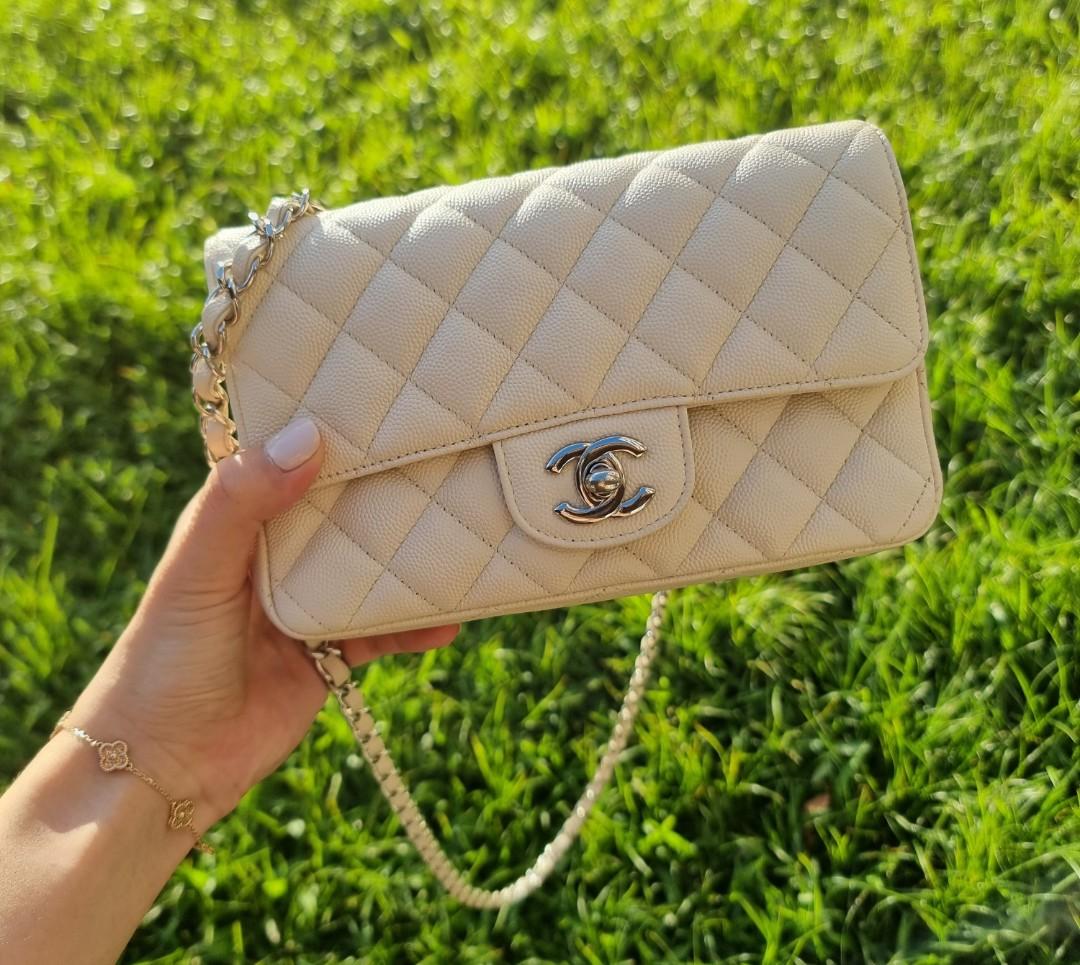 Chanel Beige Leather Gold Hardware Mini Square Flap Bag Chanel