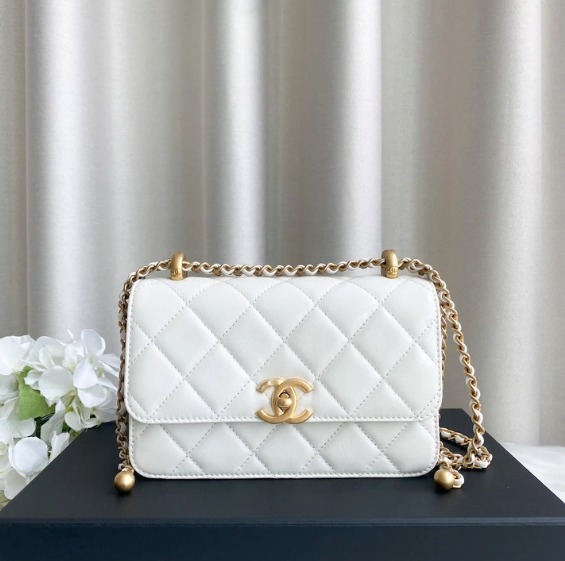 Chanel Mini Flap With Pearl Strap, Gold-Tone Metal