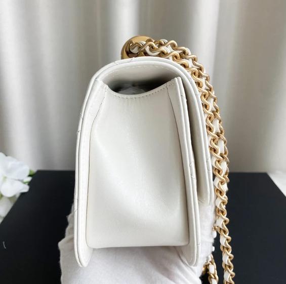 Chanel Mini Flap Bag with Adjustable Pearl Chain Strap in White Calfskin  AGHW, Luxury, Bags & Wallets on Carousell