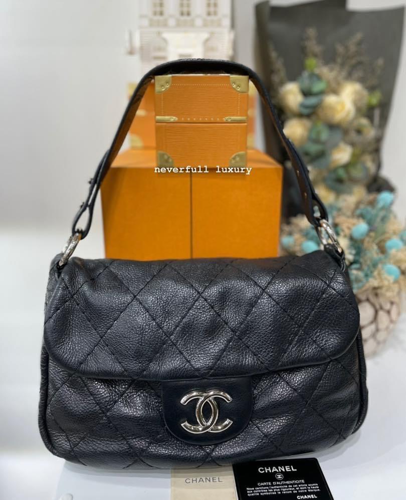 Chanel On The Road Black Glazed Stitched Calfskin Shw Bag