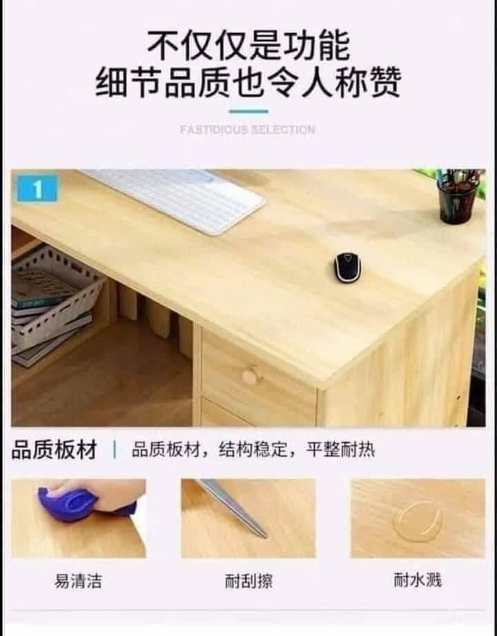Computer table with shelves (Category: Tables & Sets) located in Manila. Submitted by minidivisoria (Listing ID 1128696479, Image 3). Description: RESELLER: 1550php SALE ! BEST SELLER COMPUTER TABLE WITH SHELVES ❤️BIG SIZE-120cm ❤️4colors available White,Walnut,Maple,Brown ♥️random handle bar (with w/o bilog) ♥️material-particle board laminated wood ♥️disassembled.
