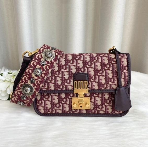 Dior DiorAddict Flap Bag in Burgundy Oblique Canvas GHW