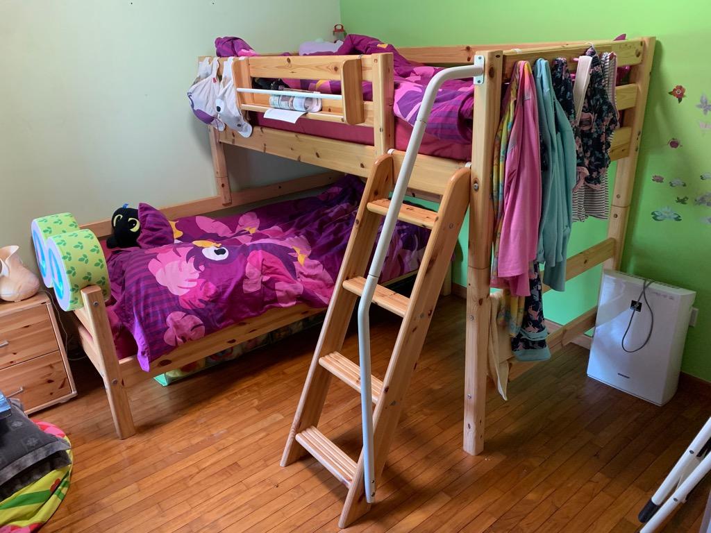 Flexa L shaped bunk bed accessories set including safe slanted ladder