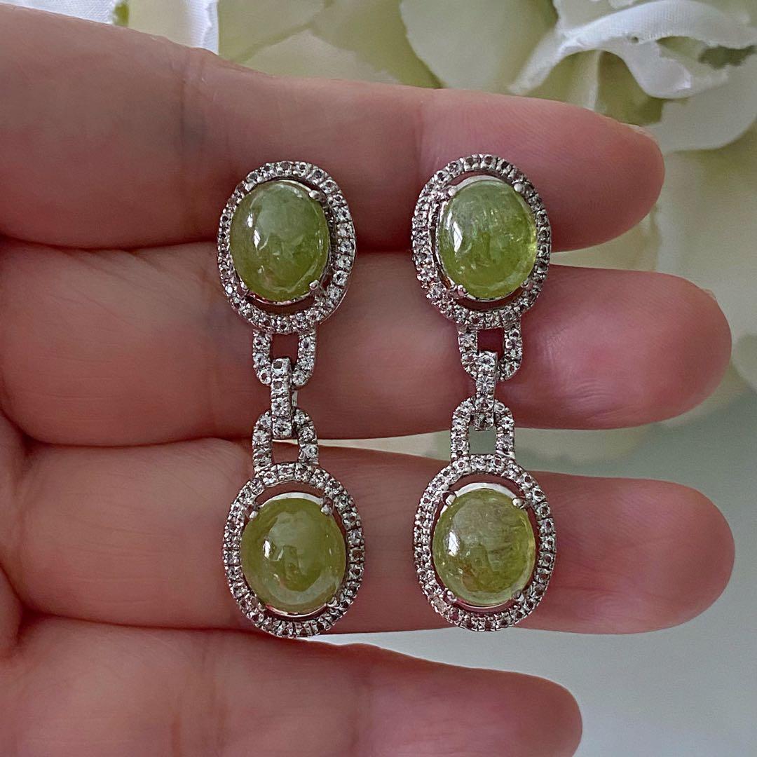 Genuine green sapphire earrings Women s Fashion Jewelry
