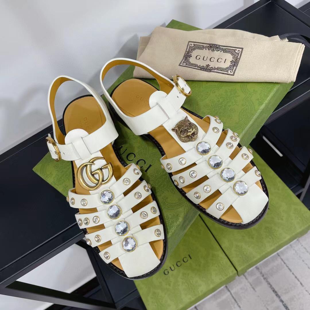 Gucci rubber sandals with crystals white hotsell