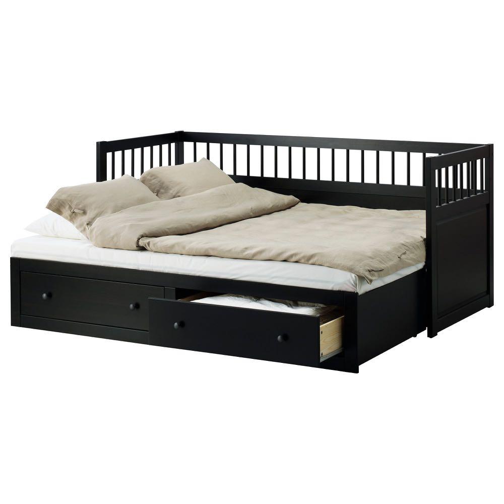 Ikea Hemnes Daybed Sofa Bed In Black, Full Size Trundle Bed Frames Ikea