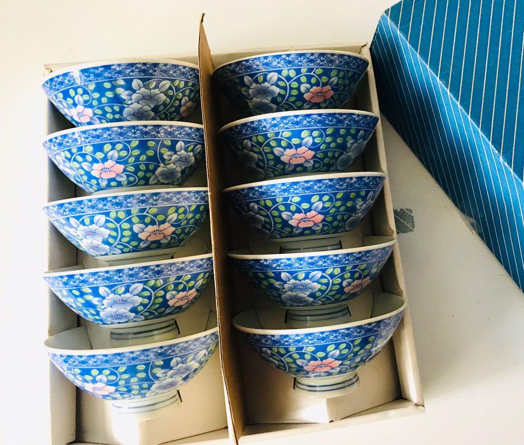 Set of 2/4/6pcs Blue and White Porcelain JAPANESE Rice Soup Bowls with Gift Box 