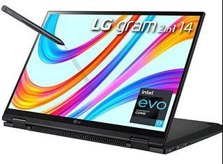 New Model LG Gram 14T90P, 14 14", 2-in-1 Lightweight Touch Display Laptop, Intel 11th gen Core i7 1165G7, 16GB RAM, 512TB SSD, Ultra Light Weight only 1.25KG, 72WH Battery life up to 22 Hours, Upgradeable to Windows 10 to 11 Home
