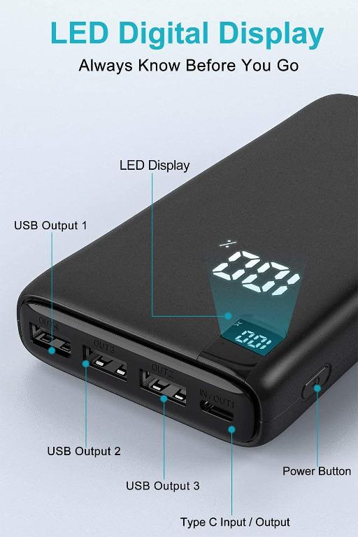 Riapow Solar Power Bank 26800mAh, Wireless Portable Charger with USB C  Input/Output Fast Charge 3.0A Solar Charger External Battery with  Flashlight