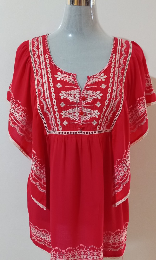 red boho blouse