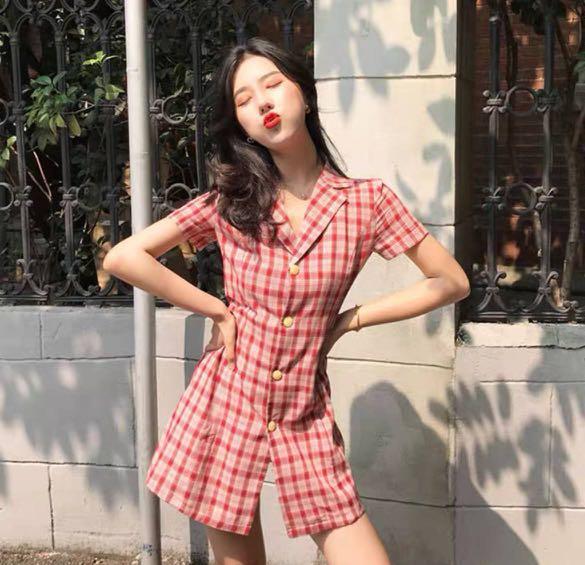 Red gingham dress womens outlet