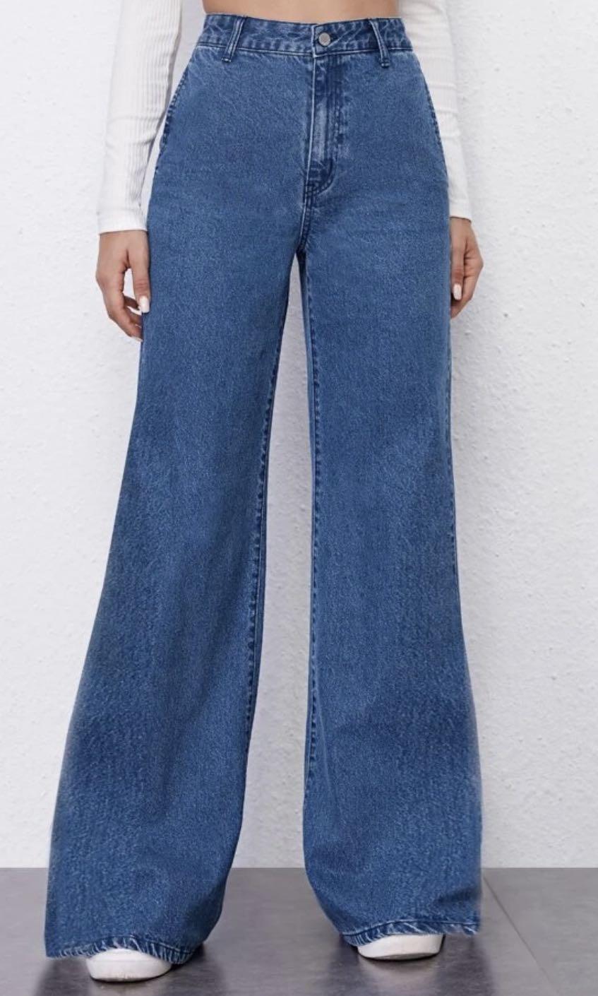 Shein High Waisted Palazzo Jeans, Women's Fashion, Bottoms, Jeans \u0026  Leggings on Carousell
