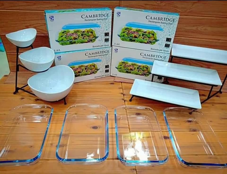 TAKE ALL (Category: Dinnerware & Cutlery) located in Manila. Submitted by JBAL.GEN.MDSE (Listing ID 1128680776, Image 2). Description: 4pcs Rectangular dish w/out cover 1 tier 3pcs Bowl 1 tier 3pcs Rectangular dessert stand ₱3,000 Only.
