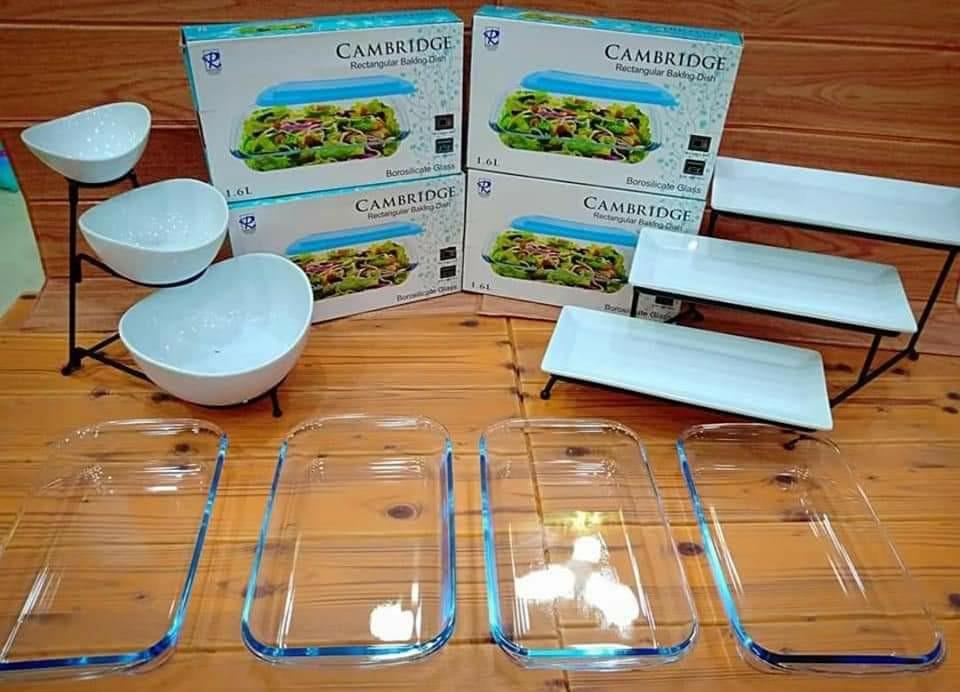 TAKE ALL (Category: Dinnerware & Cutlery) located in Manila. Submitted by JBAL.GEN.MDSE (Listing ID 1128680776, Image 1). Description: 4pcs Rectangular dish w/out cover 1 tier 3pcs Bowl 1 tier 3pcs Rectangular dessert stand ₱3,000 Only.