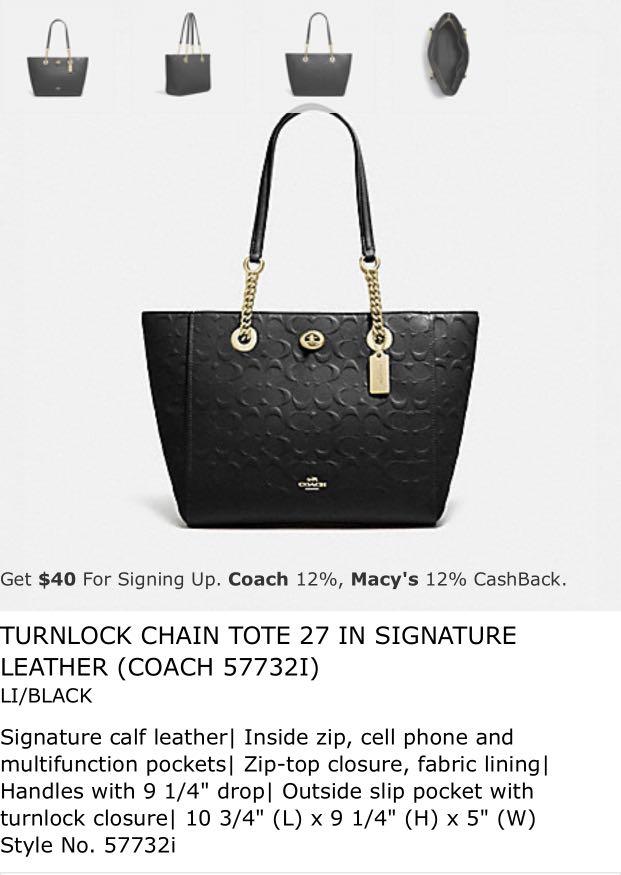 COACH Turnlock Chain Tote 27 in Polished Pebble Leather - Macy's