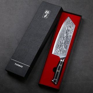 Turwho 7.5 Inches Damascus Chinese Cleaver with Black G10 Full Tang Handle Chef knife