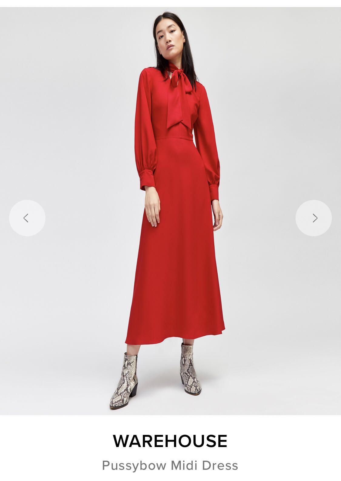 WAREHOUSE UK Midi Dress Maxi Dress Red Pussybow Midi Dress