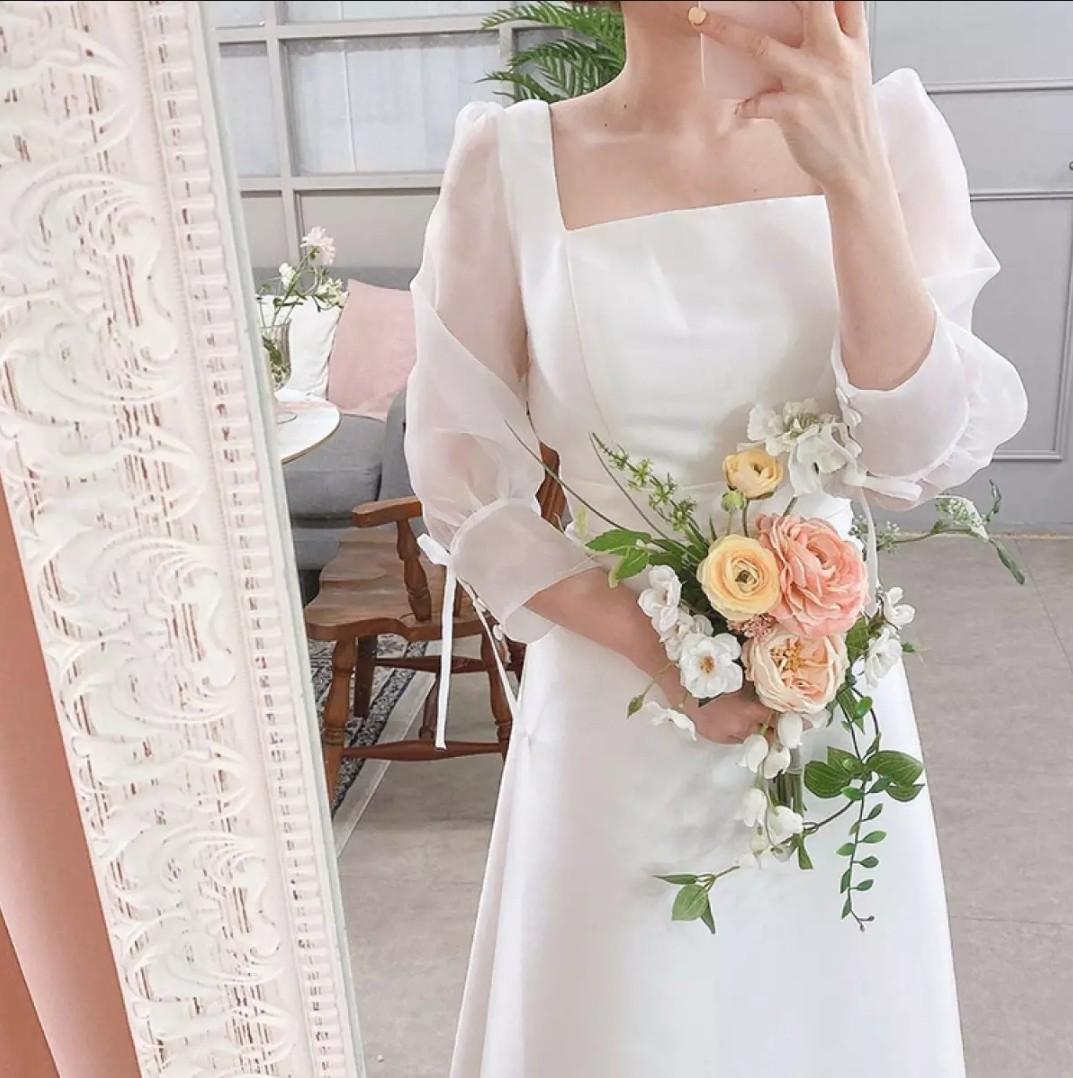 White gauze top dresses for weddings