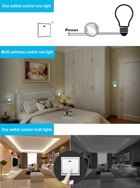 Acegoo Wireless Lights Switch Kit - Self-Powered Battery Free Transmitter  with Receiver Remote Control House Lighting & Appliances (Switch, Receiver