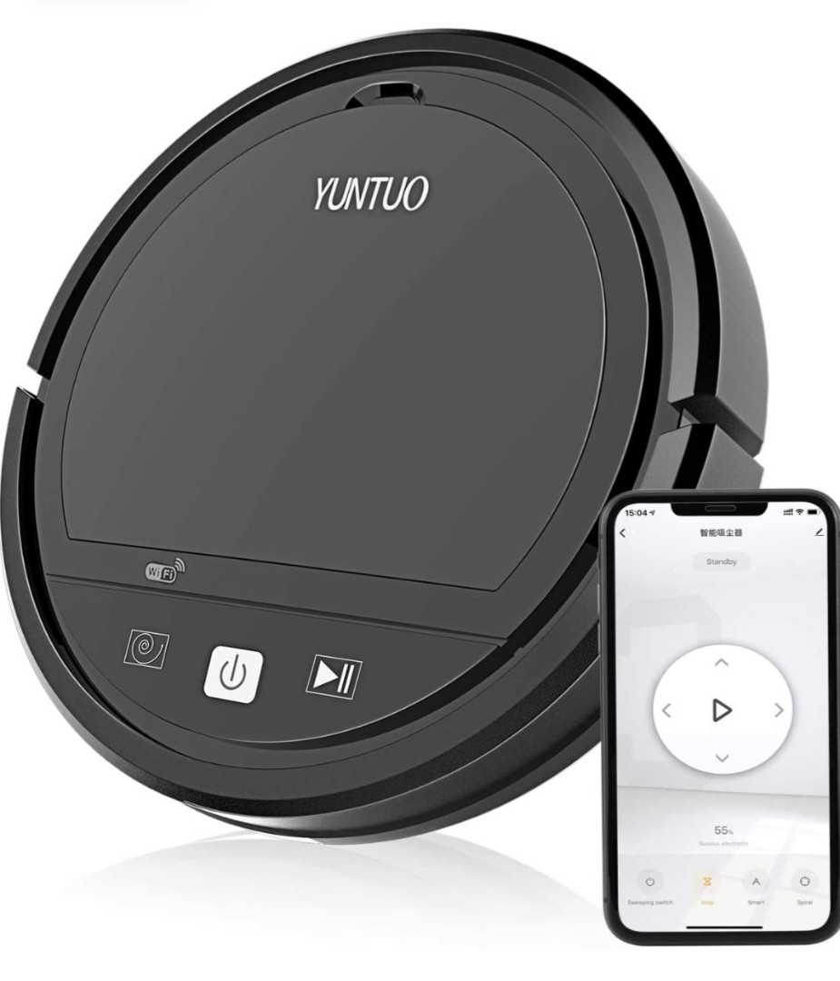 White Hard Floor Anti-Fall sensor Wi-Fi Connected Robotic Vacuum with 2000mAh Battery YunTuo Robot Vacuum Cleaner App Controlled Auto Mopping Cleaners for Pet Hair Men for Women Carpet 