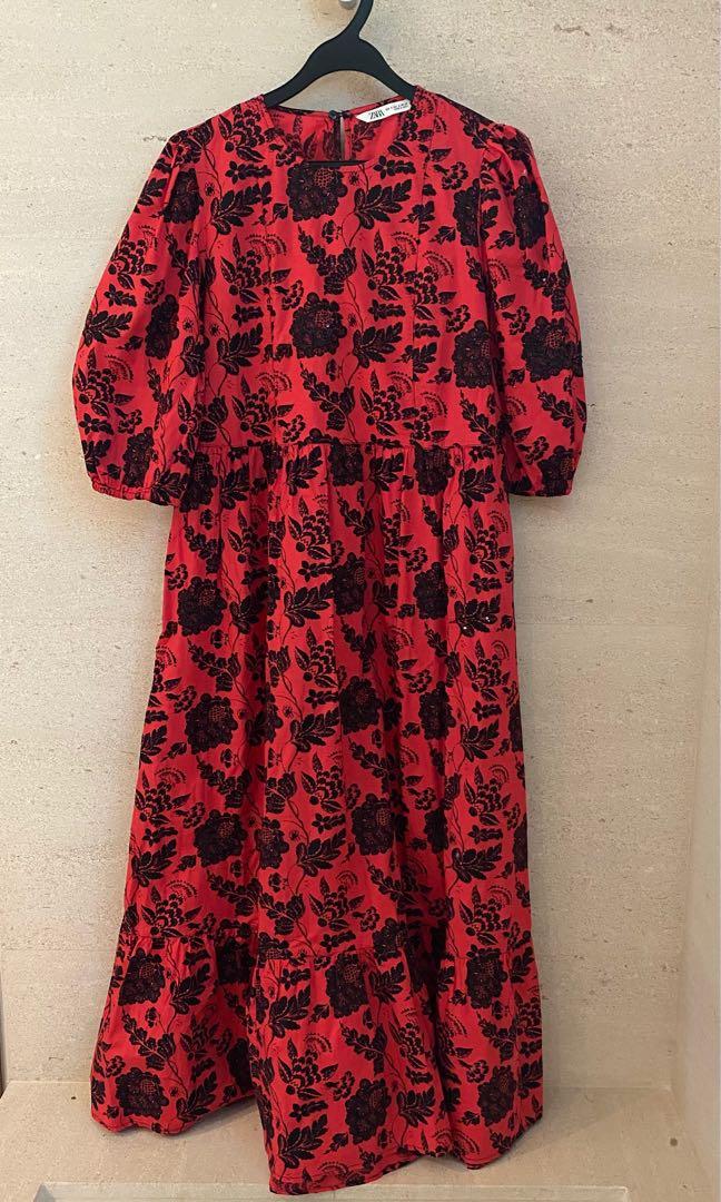 Zara red sale black dress