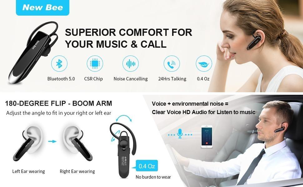 BNIB New Bee LC B41 1 Sided Bluetooth Earpiece V5.0 Wireless