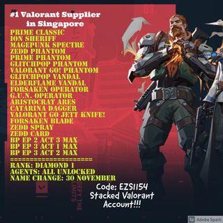 Code: EZS1154 Zedd Valorant Account (with Catarina Dagger and Jett Knife!!!) PM FOR MORE INFO