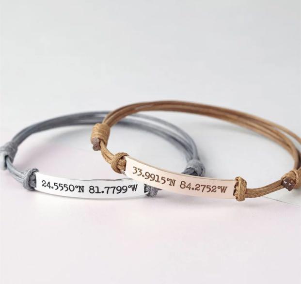 Custom Engrave Rope Adjustable Bracelet Leather Couple Bracelet