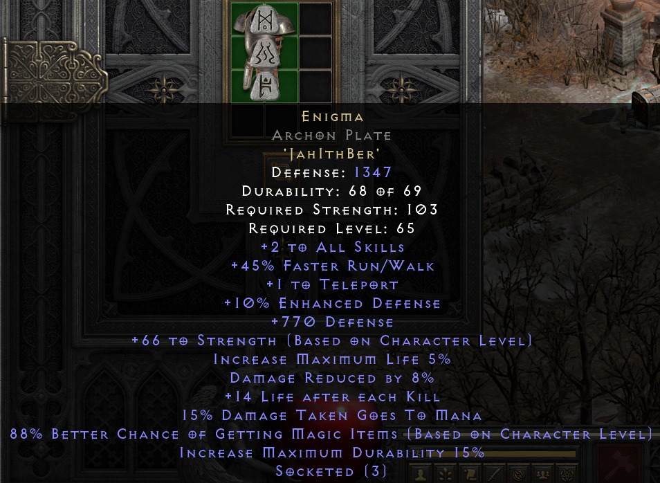 Diablo 2 Resurrected Enigma (Archon Plate, 10ED Base), Video Gaming