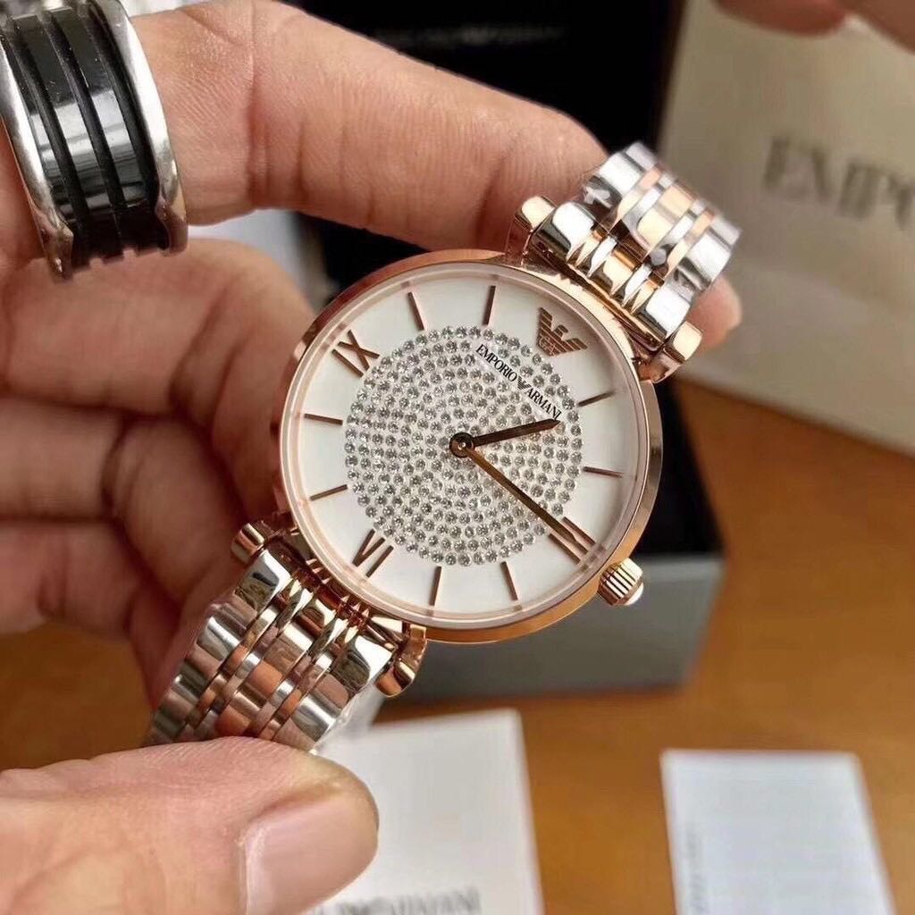 Emporio Armani Retro White Crystal Pave Dial Two tone Women Ladies Watch Women s Fashion Watches Accessories Watches on Carousell