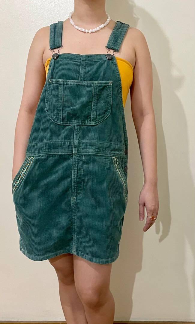 Green corduroy jumper dress online