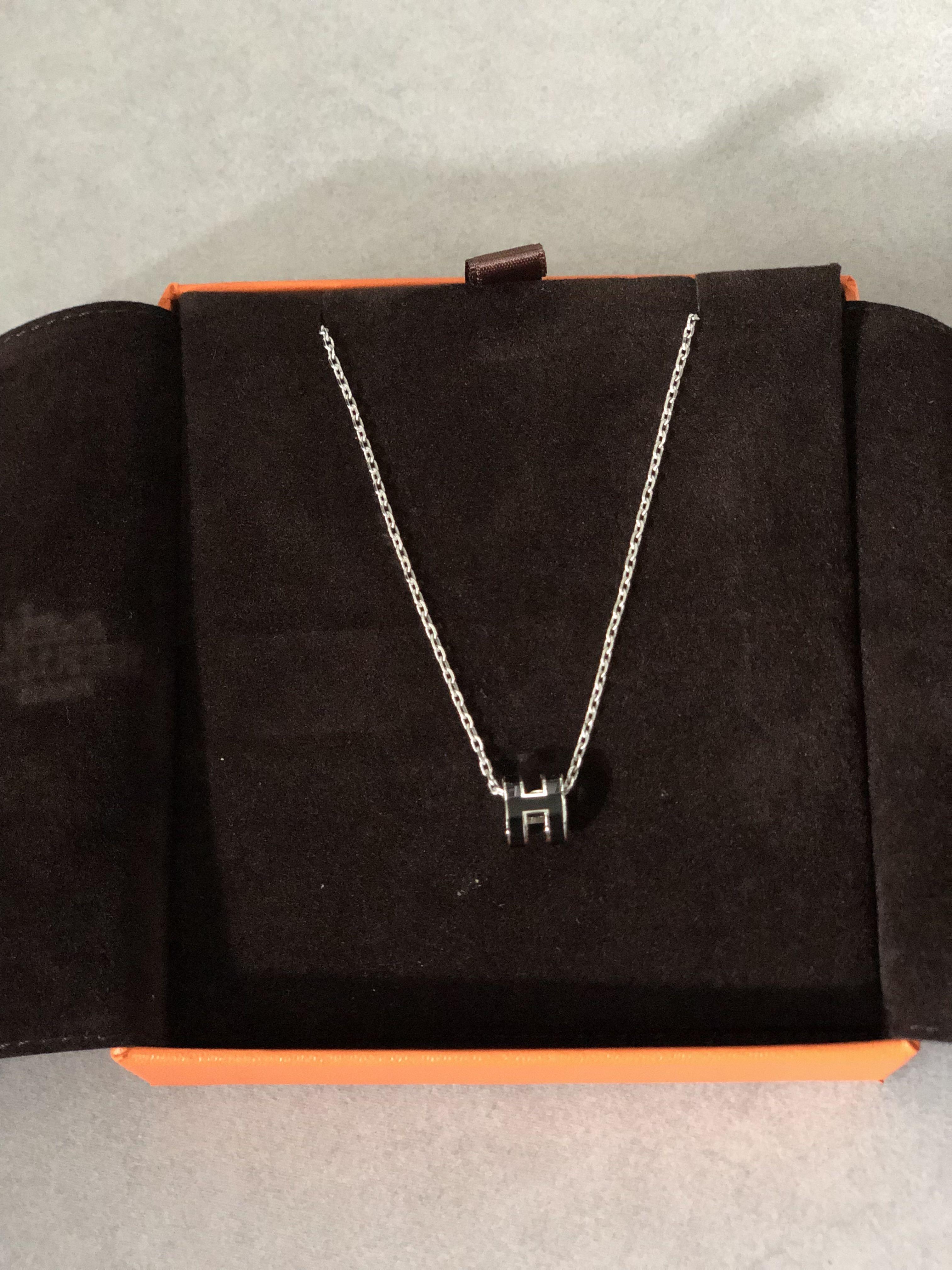 Hermes h top necklace black