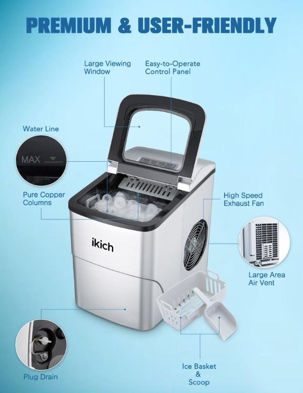 IKICH Portable Ice Maker Machine for Countertop TV Home